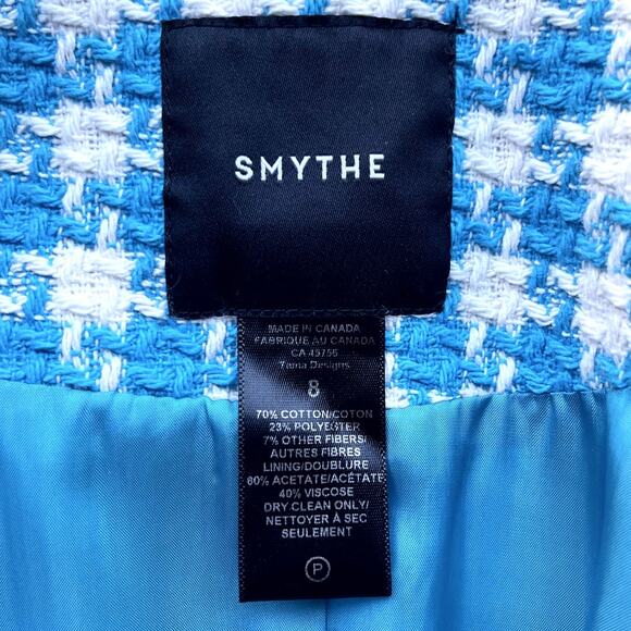 Smythe Birkin Blazer Topaz Blue Houndstooth Tweed Jacket Made in Canada Size 8 - Picture 4 of 10